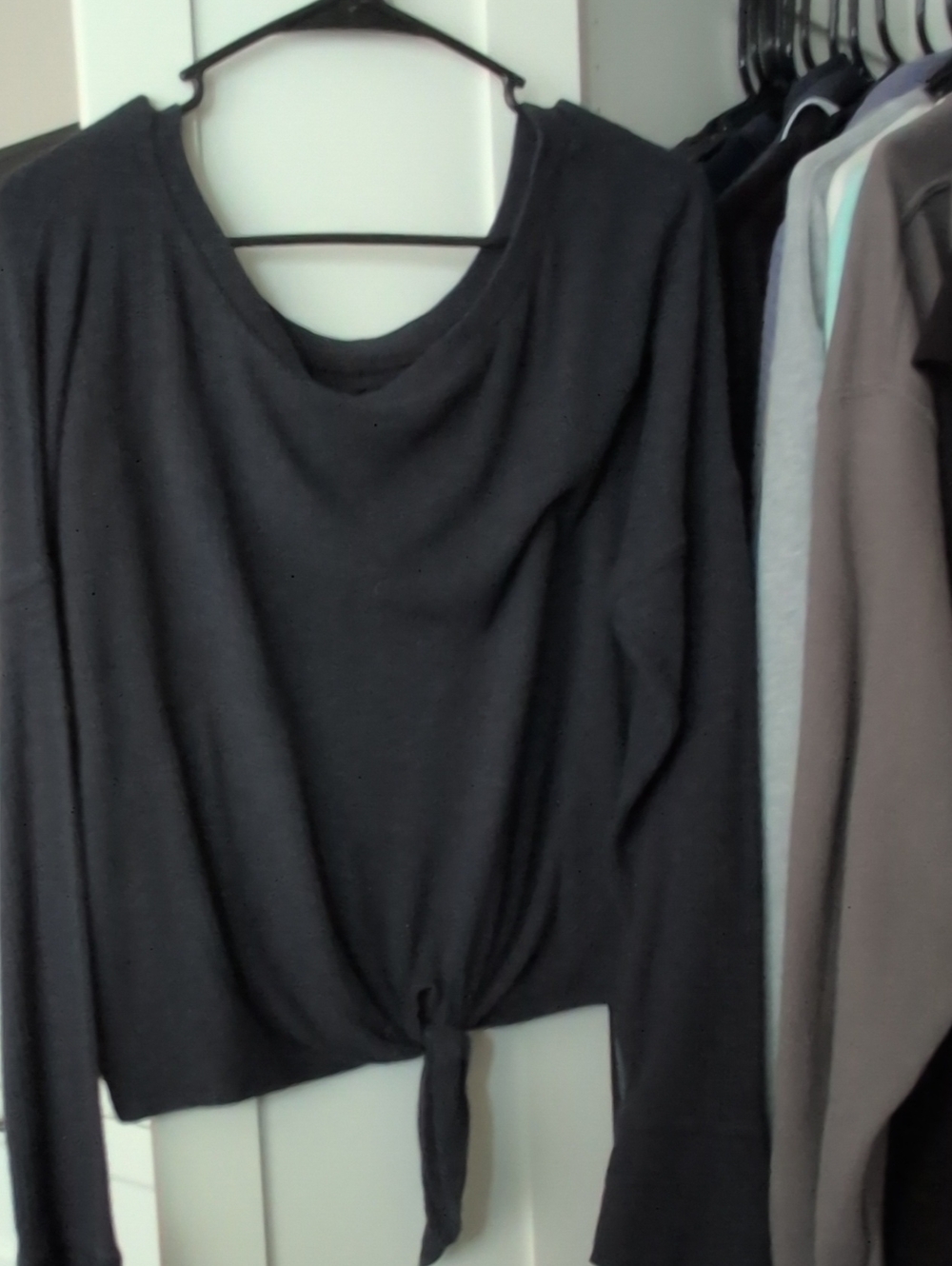 Abercrombie & Fitch Navy Tie Front Ribbed LS Top